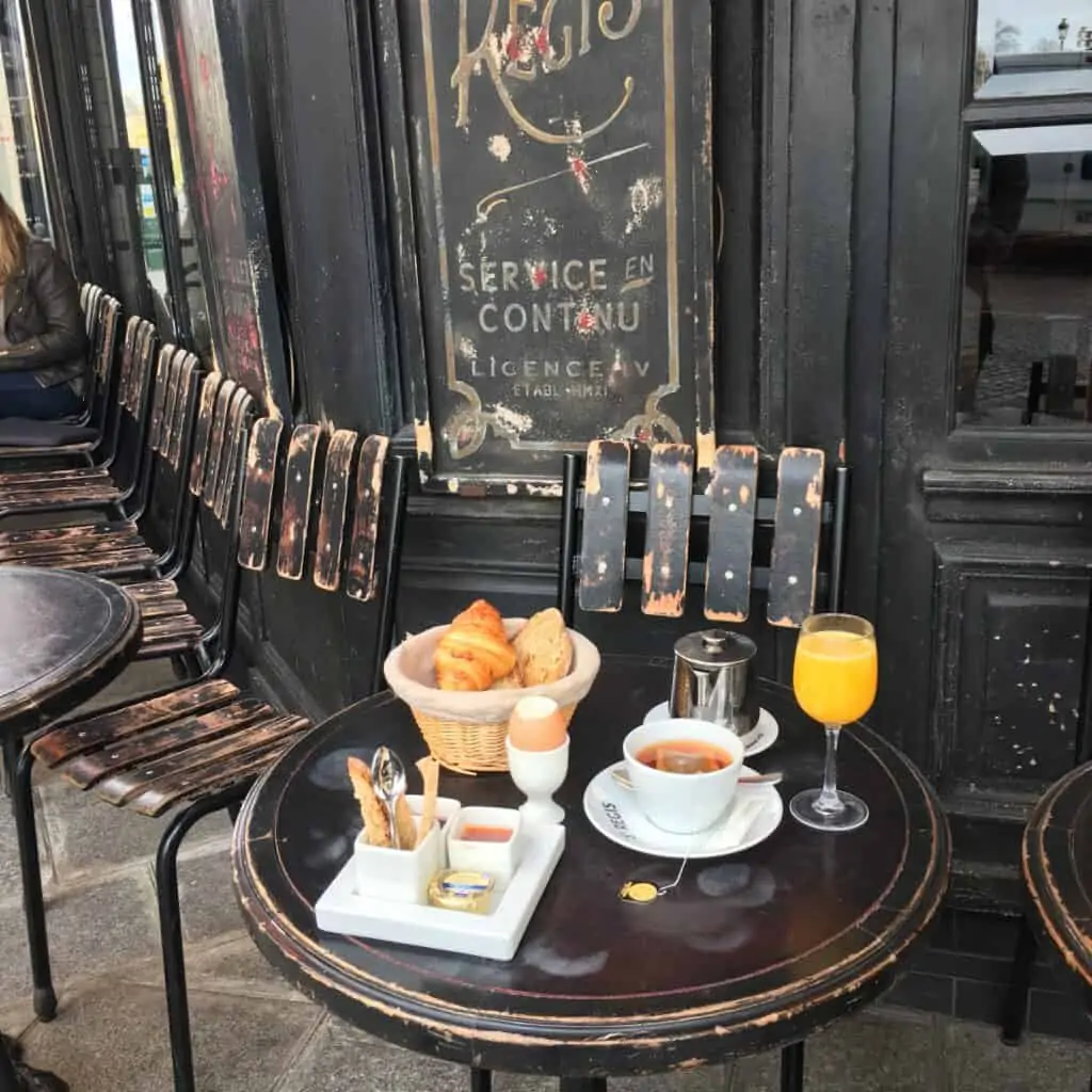 French breakfast setup outside a cafe French breakfast setup outside a cafe