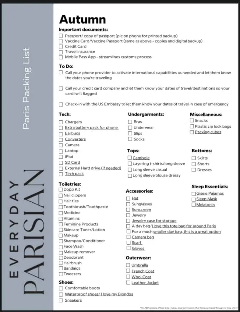 Autumn Paris packing checklist What to Pack for a Trip to Paris in Autumn